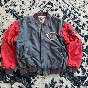 Vintage Red and Gray Chicago Cubs Bomber Jacket